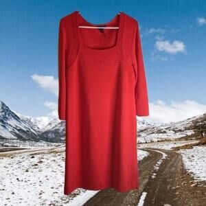 Spense Large long sleeve, orange, knit dress for fall. Office, Party, Travel.